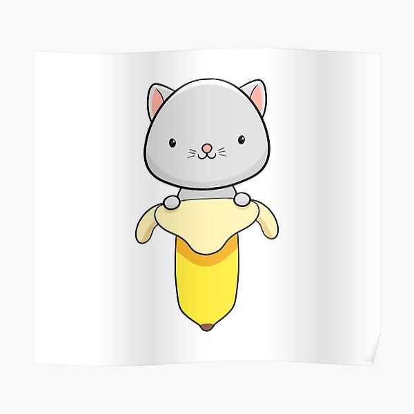 "Banana Peel Cat Cute Kawaii Drawing" Poster for Sale by Teeming