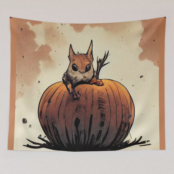 Item preview, Skittish squirrel on a pumpkin designed and sold by etherElric.
