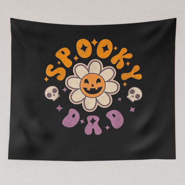 Item preview, Mens Spooky Dad Retro Groovy Smile Face Flower Skull Halloween designed and sold by NaomiTankersly.