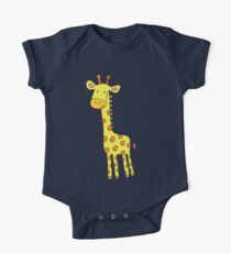 Happy Giraffe - cute cartoon yellow on blue - Cute Giraffe by Cecca Designs One Piece - Short Sleeve