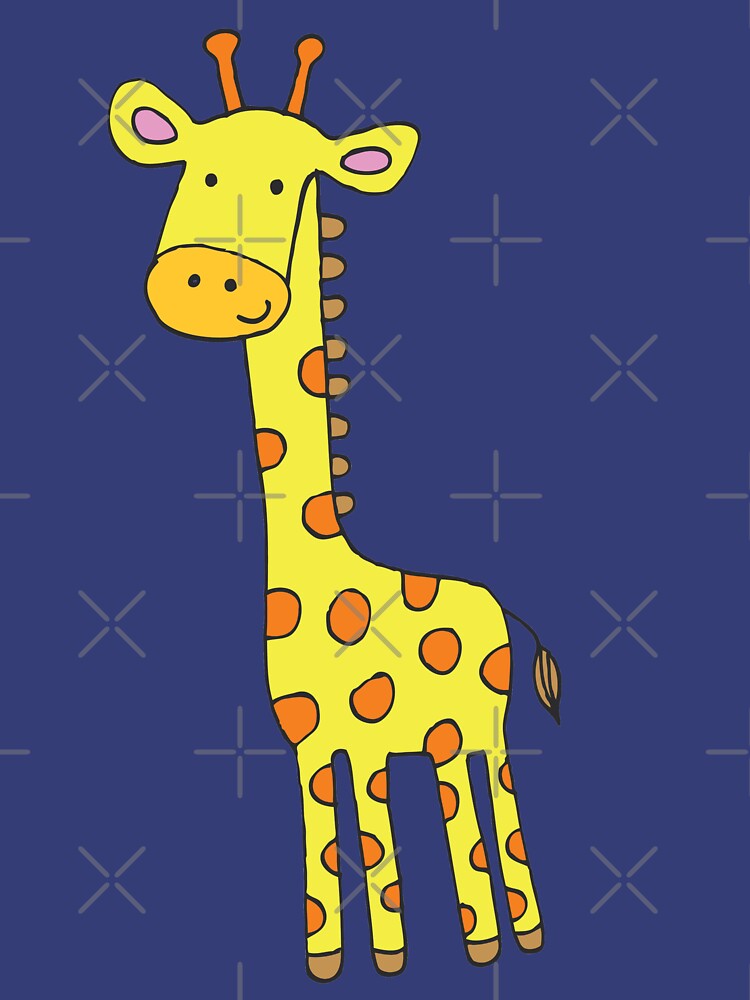 Happy Giraffe - cute cartoon yellow on blue - Cute Giraffe by Cecca Designs by Cecca-Designs