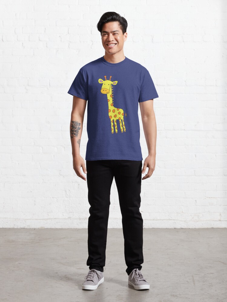 Alternate view of Happy Giraffe - cute cartoon yellow on blue - Cute Giraffe by Cecca Designs Classic T-Shirt