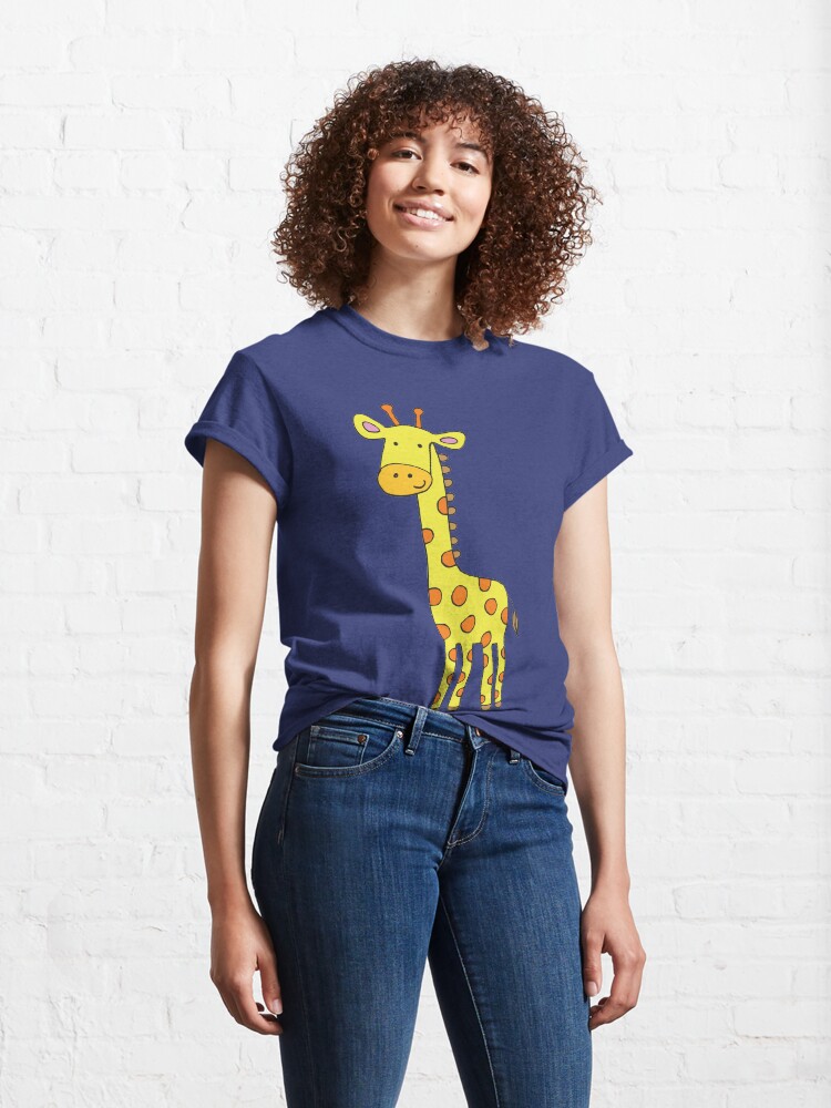 Alternate view of Happy Giraffe - cute cartoon yellow on blue - Cute Giraffe by Cecca Designs Classic T-Shirt