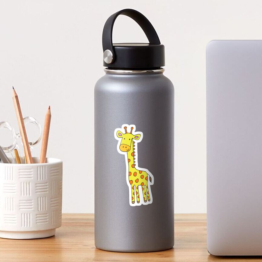 Happy Giraffe - cute cartoon yellow on blue - Cute Giraffe by Cecca Designs Sticker