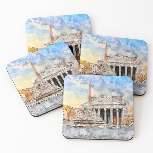 Item preview, Pantheon fountain in Rome Italy Watercolor Illustration designed and sold by KawaiiTops.