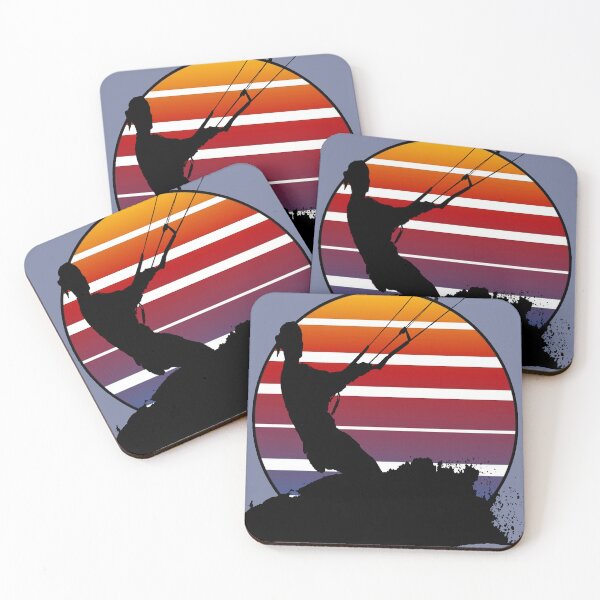 Item preview, Kiteboarder Riding A Wave Black Silhouette With Seventies Sunset designed and sold by taiche.