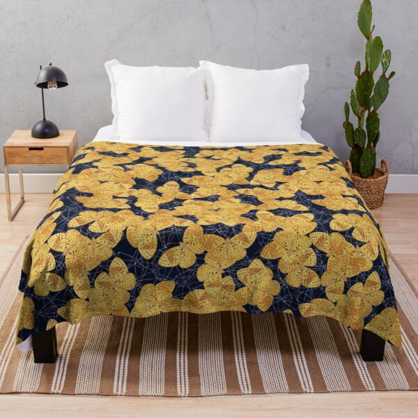 Item preview, Symmetrical pattern of golden butterflies on black background  designed and sold by BeInTouch.