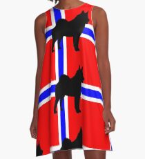 norwegian elkhound silhouette on flag A-Line Dress