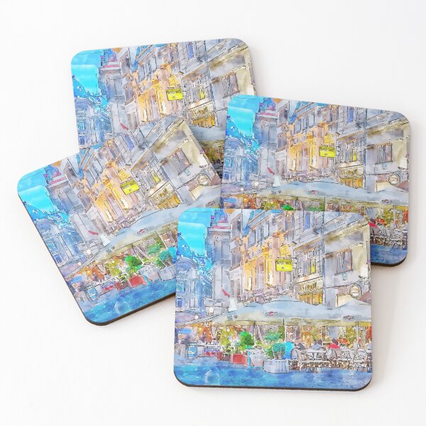 Item preview, Old Town Bucharest Romania Nightlife Watercolor Illustration designed and sold by KawaiiTops.