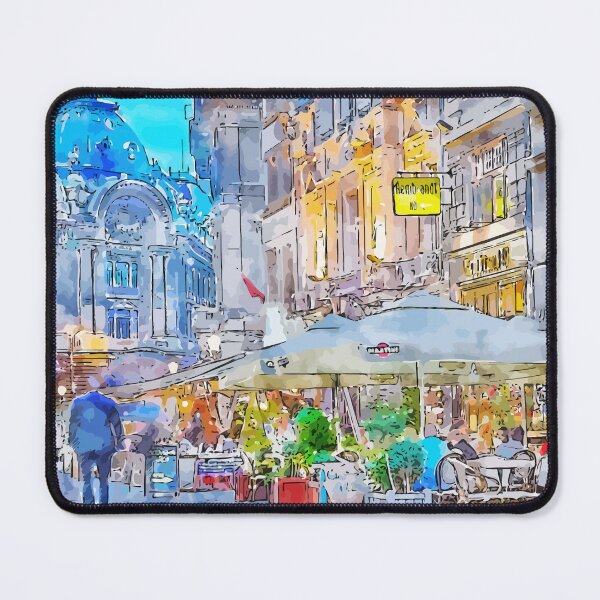 Item preview, Old Town Bucharest Romania Nightlife Watercolor Illustration designed and sold by KawaiiTops.
