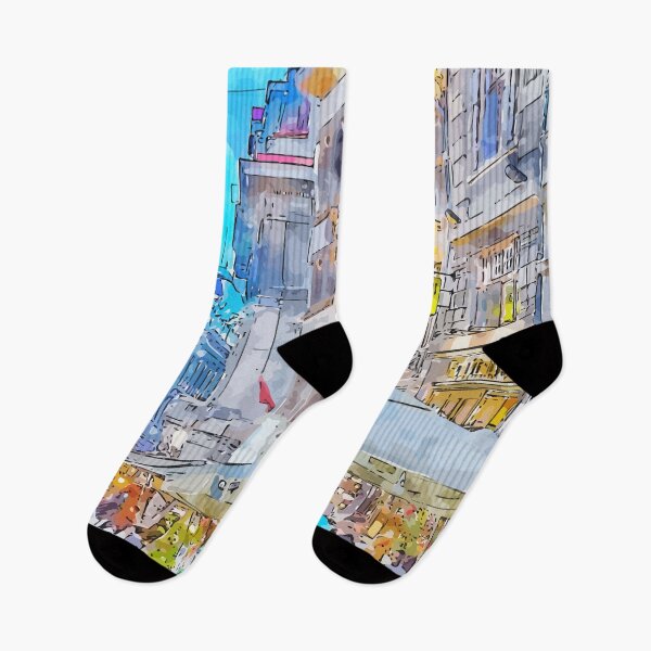 Item preview, Old Town Bucharest Romania Nightlife Watercolor Illustration designed and sold by KawaiiTops.
