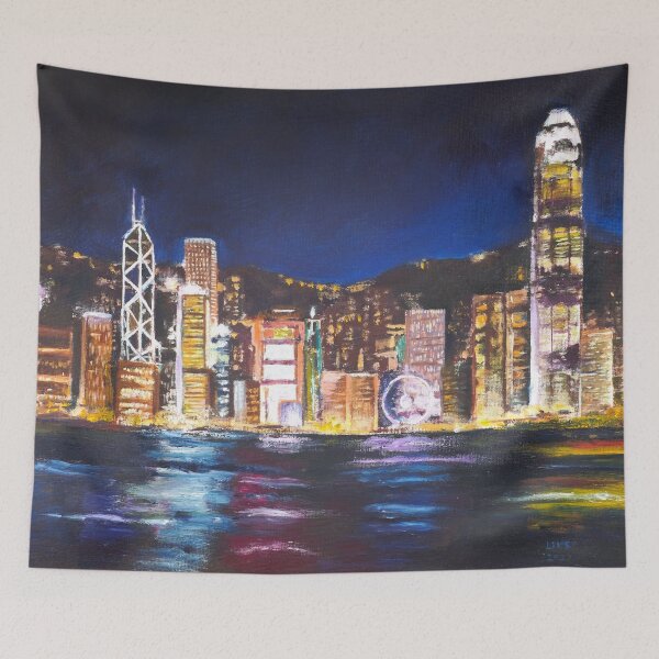 Item preview, hand painted Hong Kong Vitoria Harbor night view oil painting designed and sold by ColorandColor.