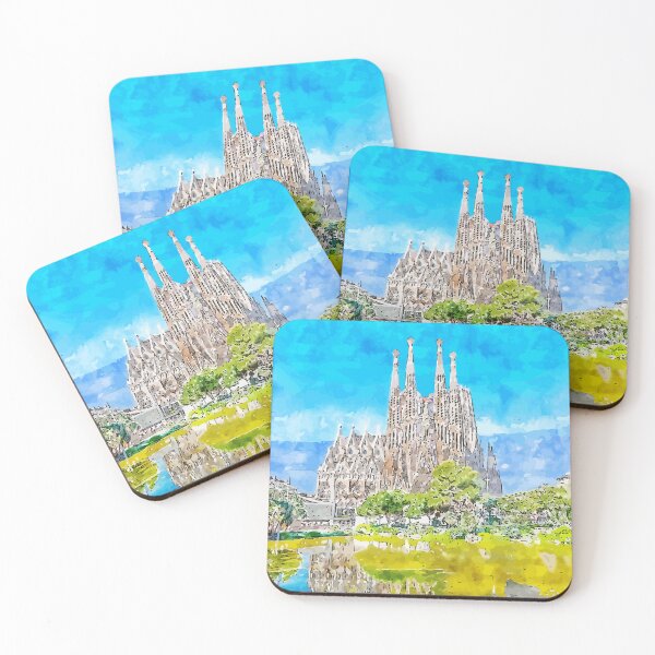 Item preview, Sagrada Familia Cathedral in Barcelona Spain Watercolor Illustration designed and sold by KawaiiTops.