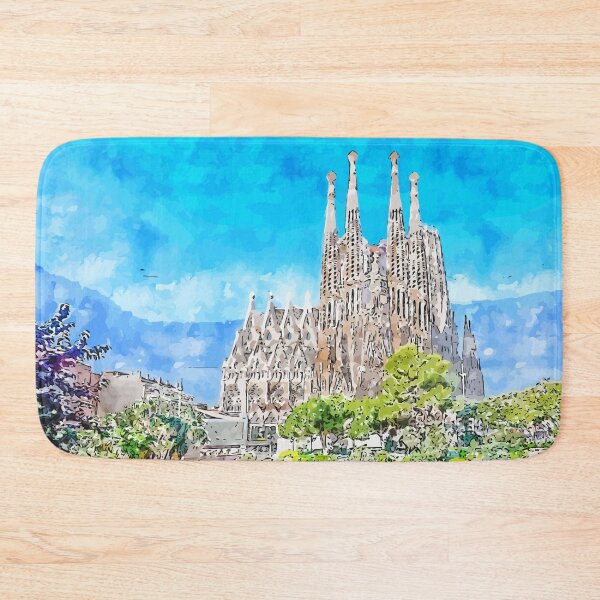 Item preview, Sagrada Familia Cathedral in Barcelona Spain Watercolor Illustration designed and sold by KawaiiTops.