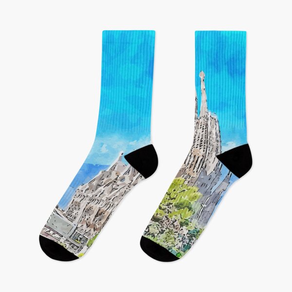 Item preview, Sagrada Familia Cathedral in Barcelona Spain Watercolor Illustration designed and sold by KawaiiTops.