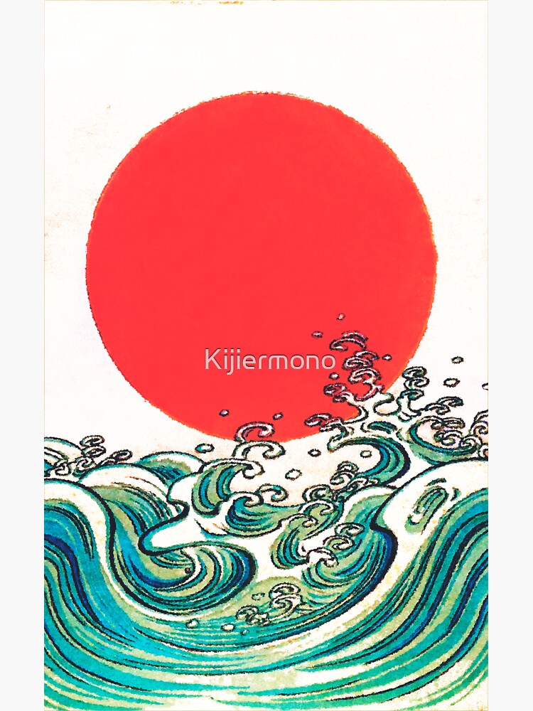 "Red Sun Rising over the Ocean Waves at Gehiin Nature Ukiyo Landscape