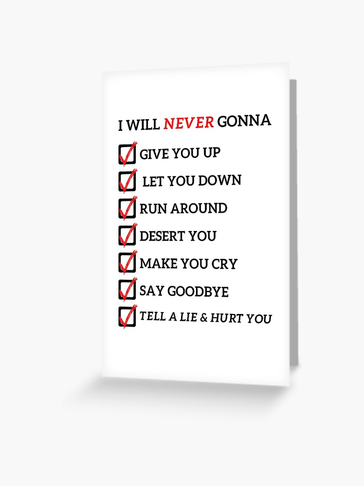 Rick Roll Never Gonna Checklist Poster