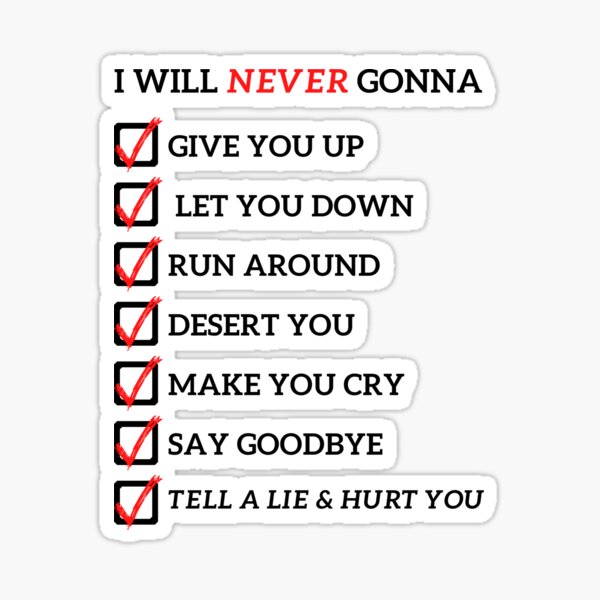 Rick Roll Never Gonna Checklist - Rick Roll - Pin