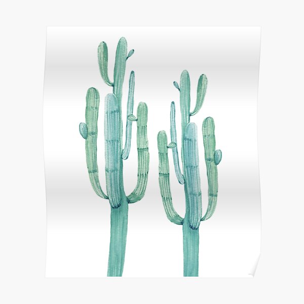 Trendy Cactus Green and White Desert Cacti Design Poster