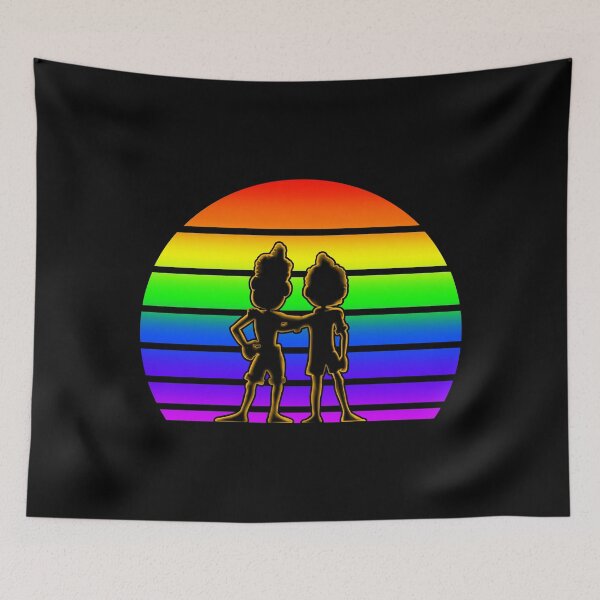 Item preview, Rainbow Sunset with Luca and Alberto - Cartoon Black designed and sold by Smagnaferous.