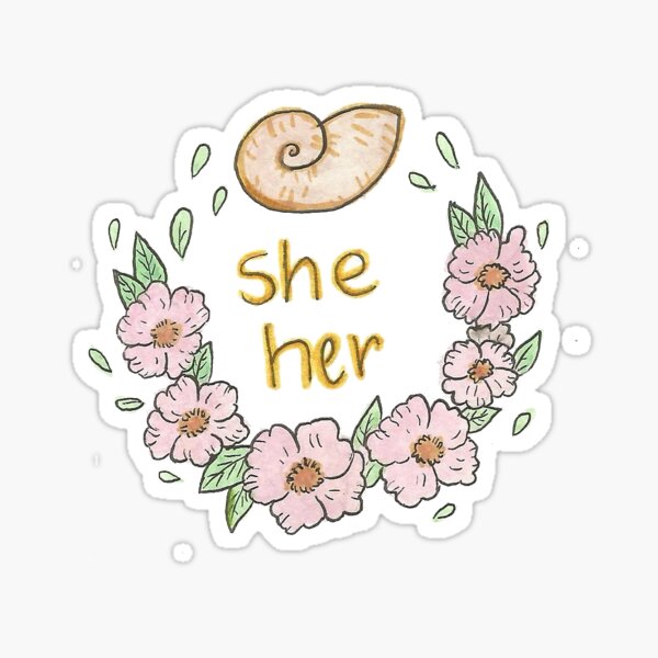 she her pronouns with flowers Sticker