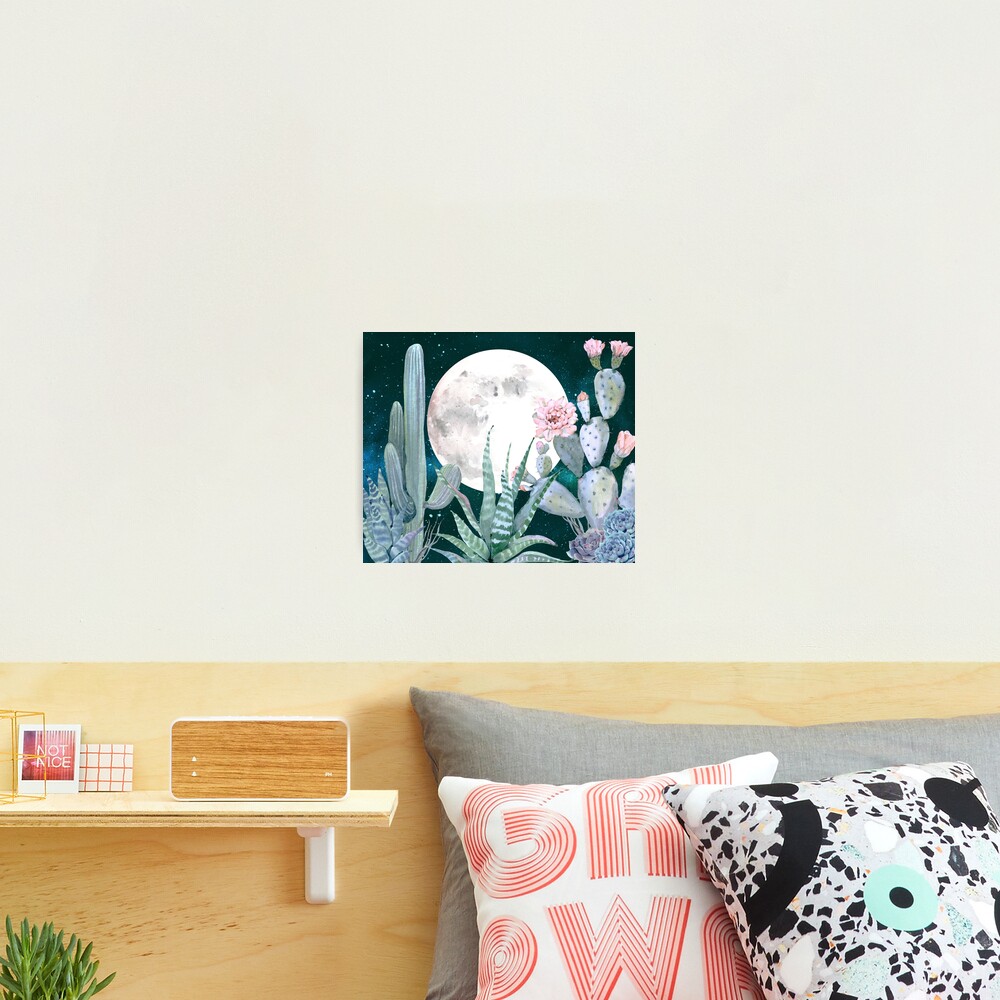 Cactus Nights Pretty Pink and Blue Desert Stars Cacti Illustration Photographic Print