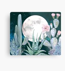 Cactus Nights Pretty Pink and Blue Desert Stars Cacti Illustration Metal Print