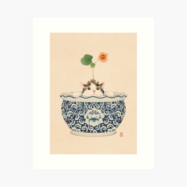 Item preview, Cat Hiding in Flower Pot designed and sold by Broccoli  Cat Art.