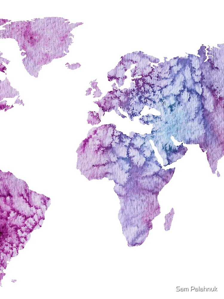 World Map: Pink and Purple watercolor design by sampalahnukart