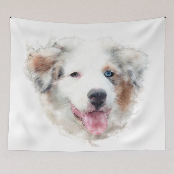 Item preview, Australian Shepherd Puppy Watercolour Artwork designed and sold by Typeglyphs.