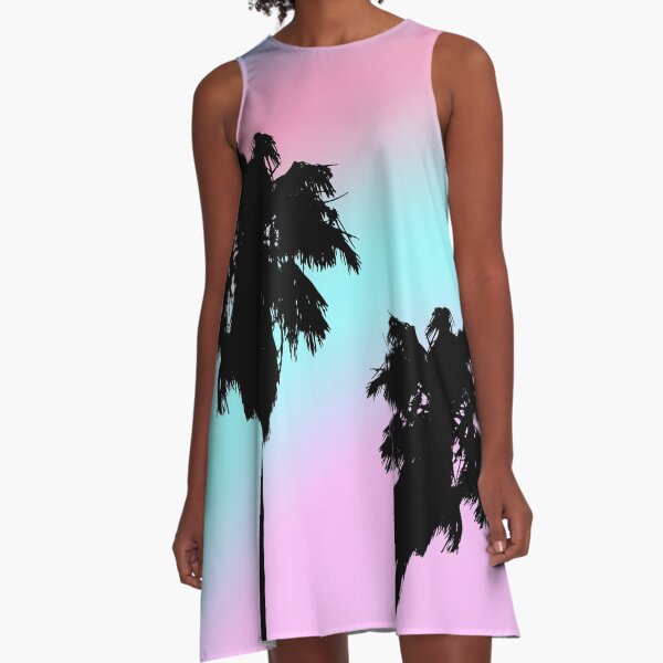Pastel Sunset Palm Trees A-Line Dress