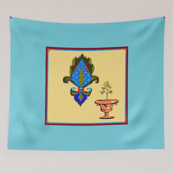 Item preview, Fleur de Lis in Blues with Terra Cotta Urn designed and sold by judy snyder.