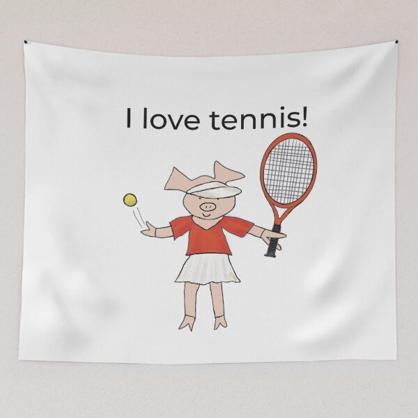 Aperçu de l'œuvre J'aime le Tennis ! Cochon joueur de tennis. Tennis créée et vendue par PiggingJapan.