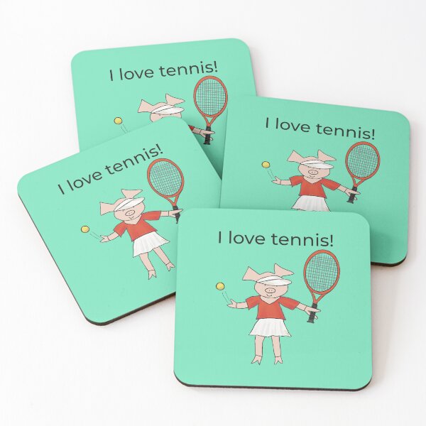 Aperçu de l'œuvre J'aime le Tennis! Cochon joueur de tennis, vert menthe. Tennis créée et vendue par PiggingJapan.