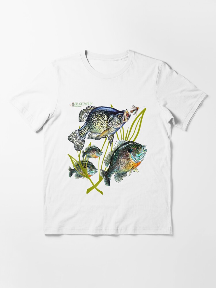 Black Fly Crappie Bluegill Fishing Shirts Panfish Flies Jig Essential T- Shirt for Sale by MariBertha9
