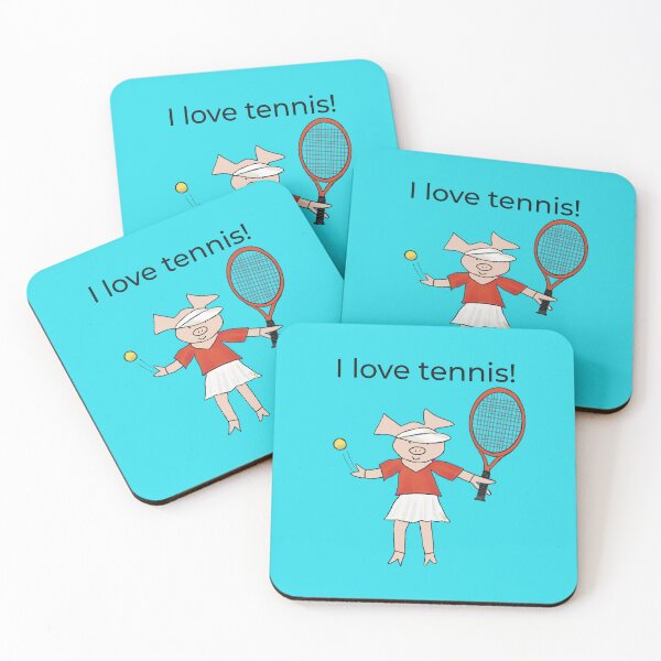 Aperçu de l'œuvre J'aime le Tennis! Cochon joueur de tennis, bleu. Tennis créée et vendue par PiggingJapan.
