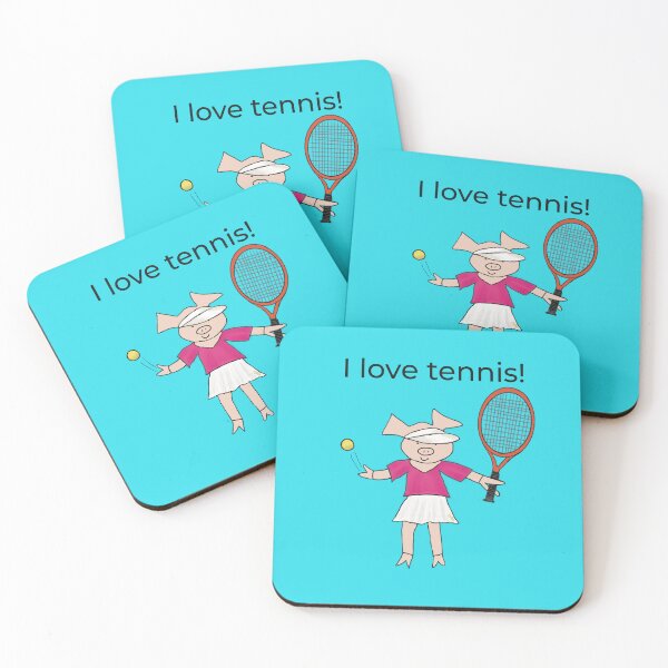 Aperçu de l'œuvre J'aime le Tennis! Cochon joueur de tennis, bleu. Tennis créée et vendue par PiggingJapan.