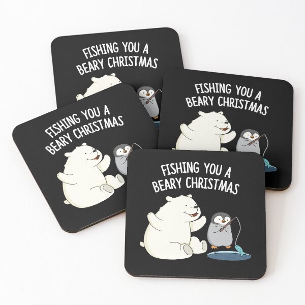 Item preview, Fishing You A Beary Christmas Polar Bear Puns (Dark BG) designed and sold by punnybone.