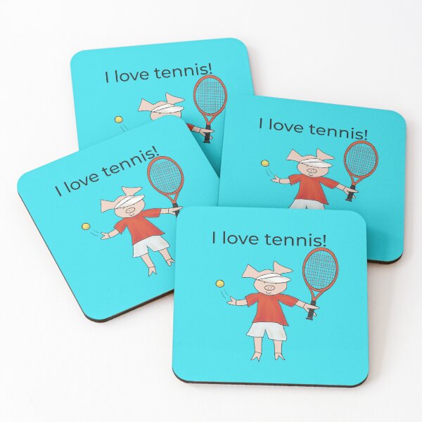 Aperçu de l'œuvre J'aime le Tennis! Cochon joueur de tennis, bleu. Tennis créée et vendue par PiggingJapan.