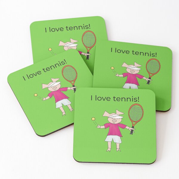 Aperçu de l'œuvre J'aime le Tennis ! Cochon joueur de tennis, vert. Tennis créée et vendue par PiggingJapan.