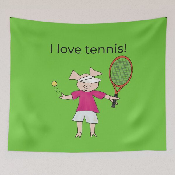 Aperçu de l'œuvre J'aime le Tennis ! Cochon joueur de tennis, vert. Tennis créée et vendue par PiggingJapan.