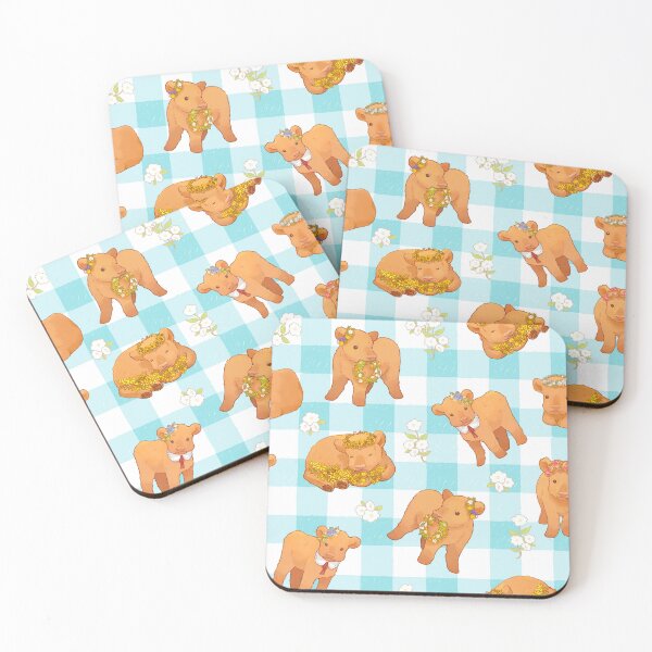 Item preview, All-Over Fuzzy Highland Cattle Calves - pastel blue gingham pattern -  designed and sold by You Store.