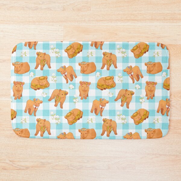 Item preview, All-Over Fuzzy Highland Cattle Calves - pastel blue gingham pattern -  designed and sold by You Store.
