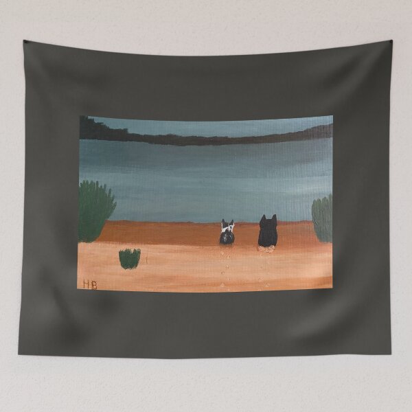 Item preview, Two cats on the beach of a lake or ocean designed and sold by catladyjoy.