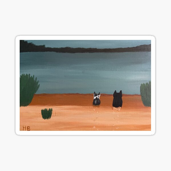 Two cats on the beach of a lake or ocean Sticker