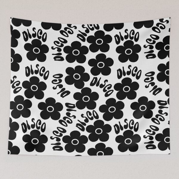 Item preview, White And Black Groovy Disco 70s Retro Flowers designed and sold by SunnyBrand.