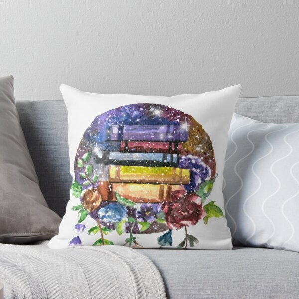 Watercolor Books Throw Pillow