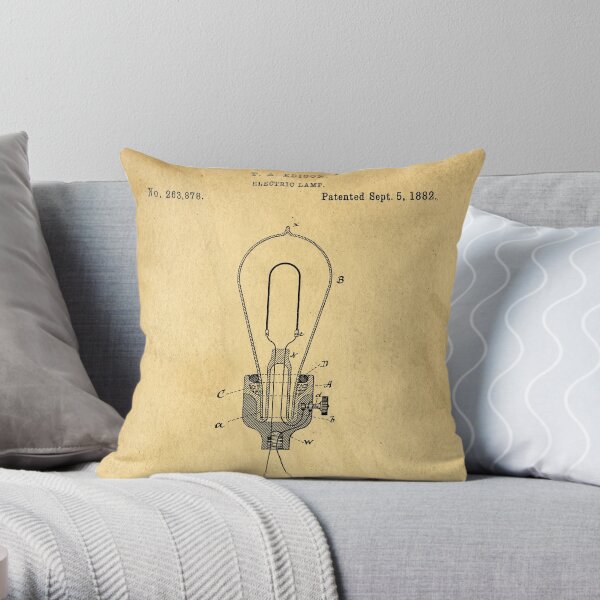 Edison Light Bulb Patent Art Throw Pillow