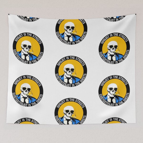 Artikelvorschau, Nihilist In The Streets, Existentialist In The Sheets Pop Art Skull entworfen und verkauft von PVSKI.