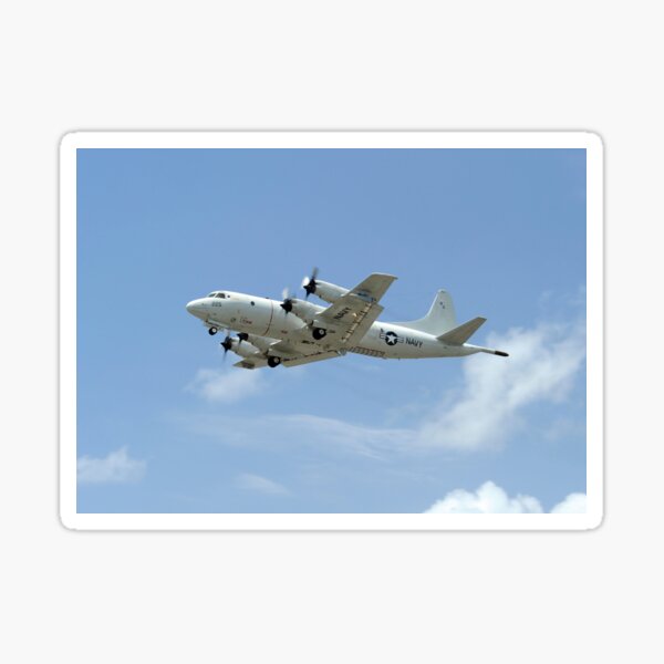 A P-3C Orion aircraft takes off from Marine Corps Base Hawaii. Sticker